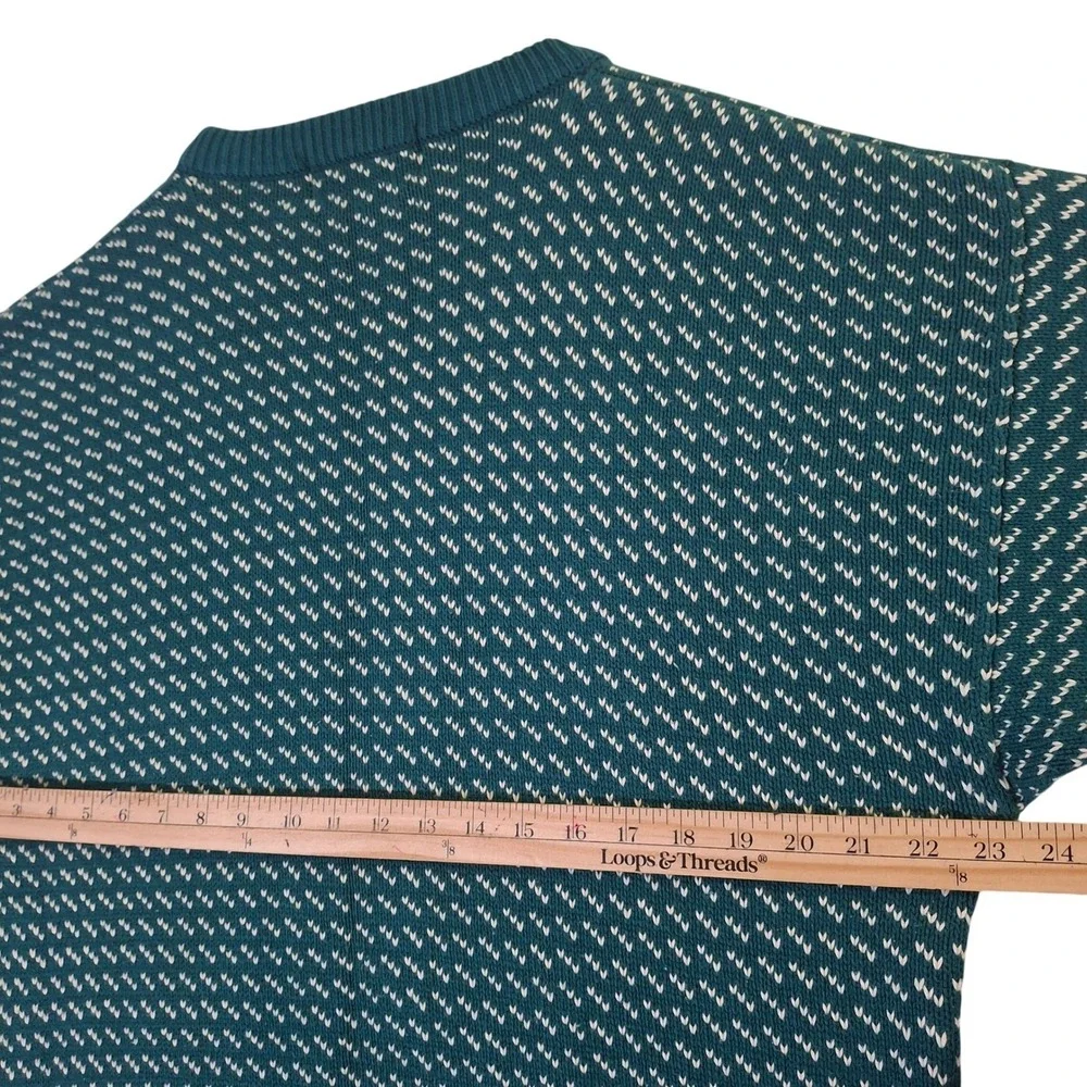 Vintage 90s Eddie Bauer Birds Eye Sweater Men's Large Green Crewneck Knit Cotton